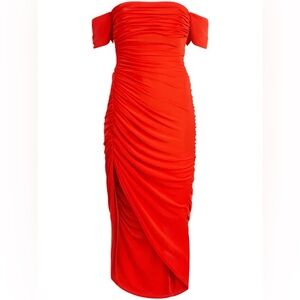 Cinq A Sept Delaney ruched midi dress deep tangelo